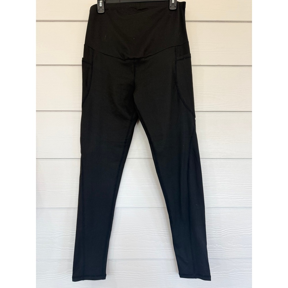 V- 44- Maternity High Waisted Leggings with Pockets Black Size Large Activewear